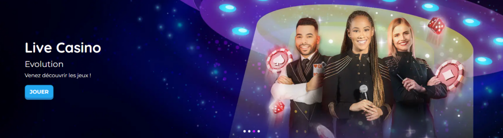 Section de casino en direct avec les jeux Evolution chez Jackpot Bob Casino